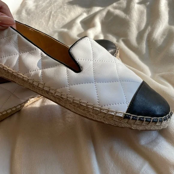 Talbots Quilted Leather Espadrille Flats | Size 9 | Black & White Slip-On - Picture 8 of 9